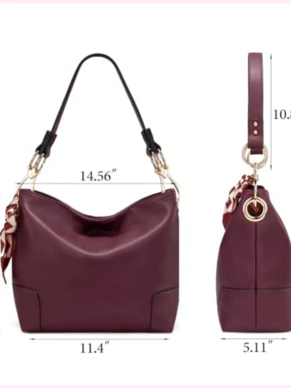 Faux Leather Hobo Bag with Top Handle and Shoulder Strap